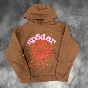 Sp5der Brown Star Hoodie authentic